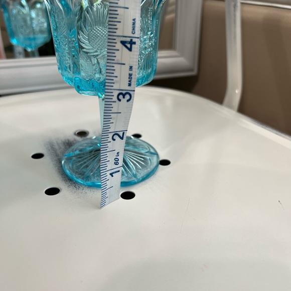 St. Clair Panelled Thistle Cobalt Carnival Glass Wine Goblet Aqua blue vintage - Picture 10 of 12